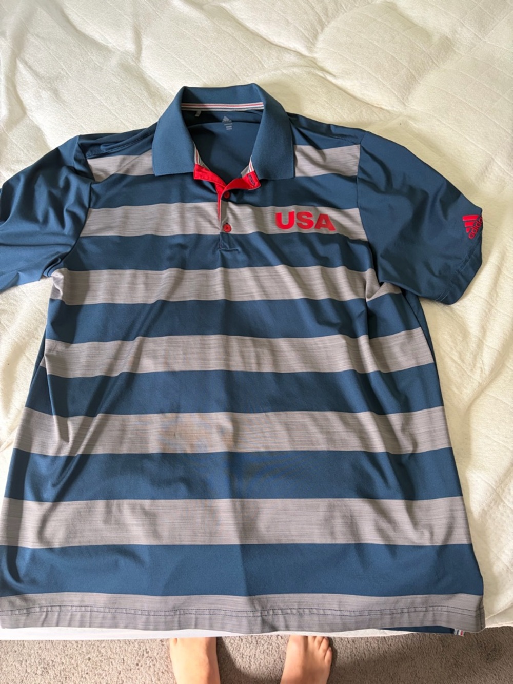adidas USA Striped Polo - Blue, Gray & Red Accents